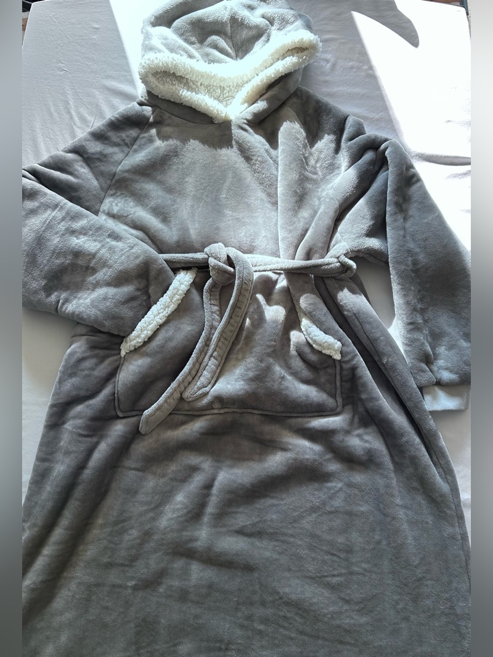 Kids Plush Sherpa Hooded Pullover Robe - Gray